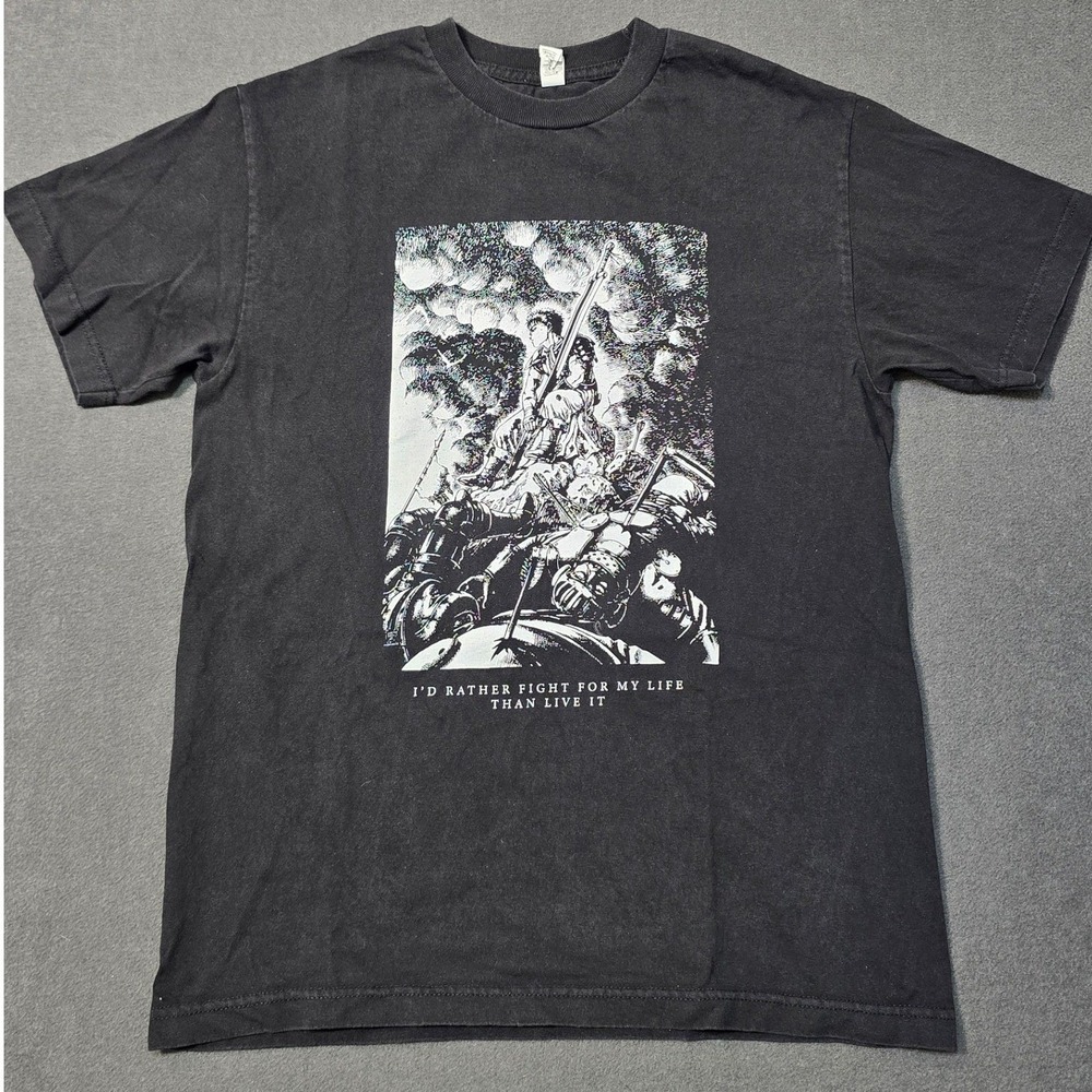Berserk Anime MD Graphic T-Shirt Black I'd Rather Fight For My Life Quote